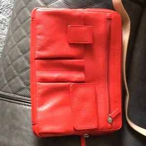 Levenger handbag rose leather, w/shoulder strap.